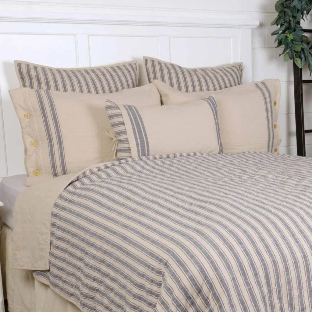 Blue Ticking Stripe Quilt, California King V337