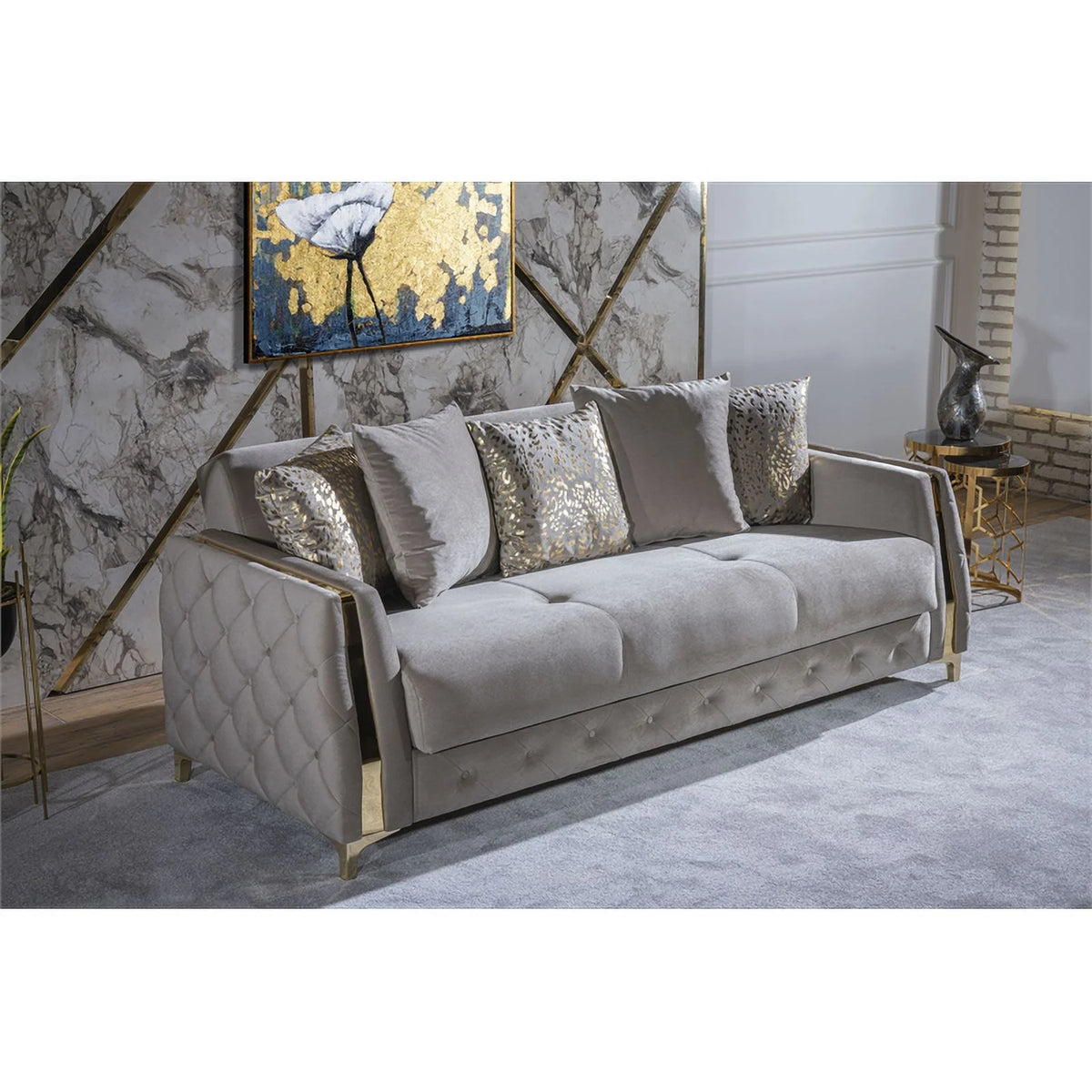 Taupe Sofa with Wood and Under-seat Storage W448