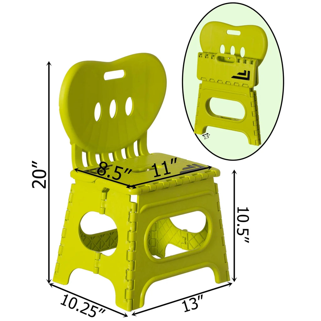 Foldable Step Stool with Back Support and Handle, Green K255