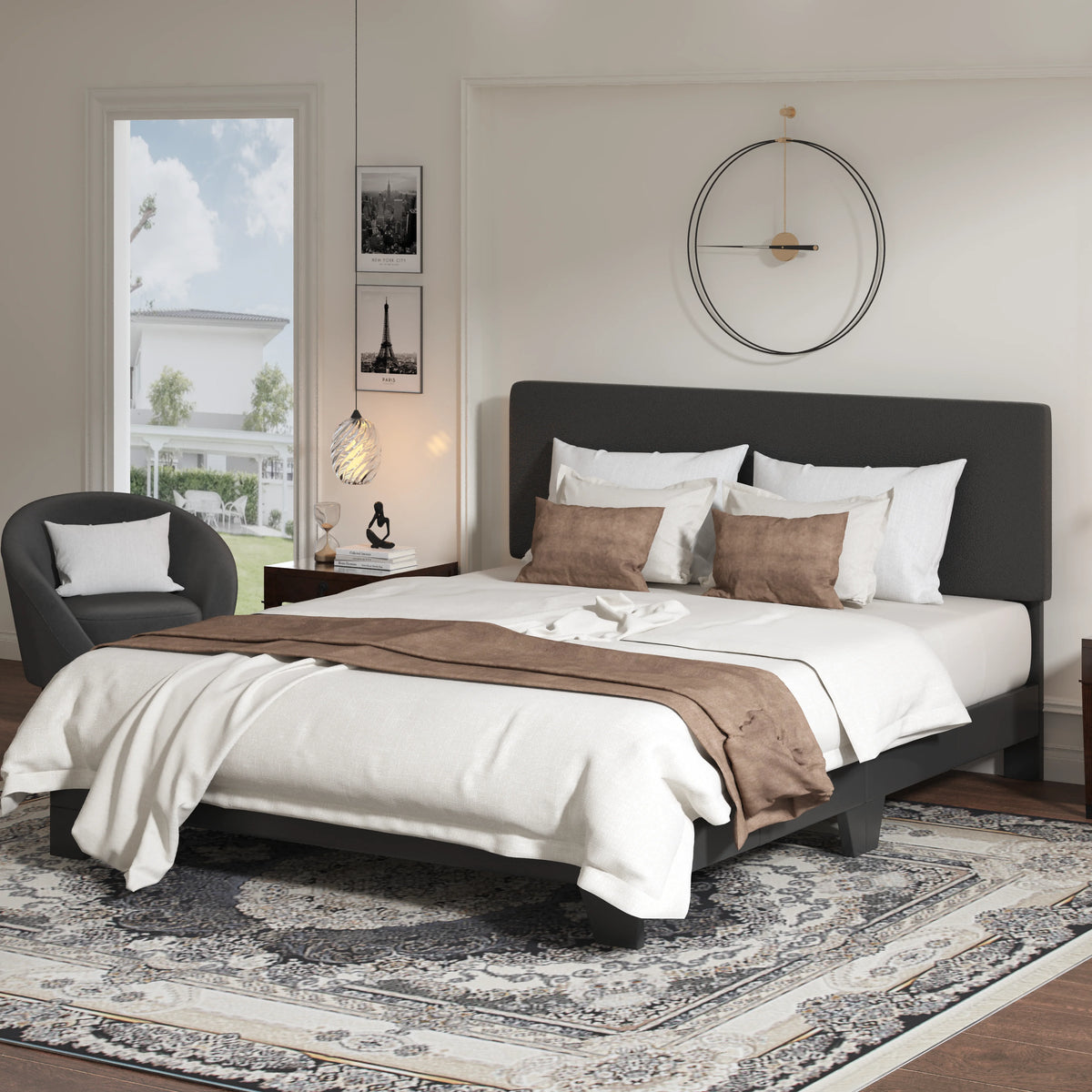 Queen Upholstered Platform Bed Frame with Adjustable Leather Headboard C79298