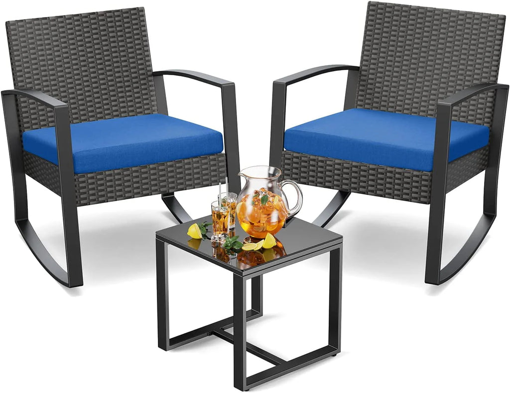 3-Piece Patio Wicker Chairs Set with Glass Coffee Table Q966170