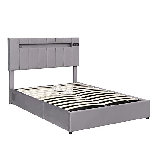 Queen Velvet Upholstered Storage Bed with LED Light B142728
