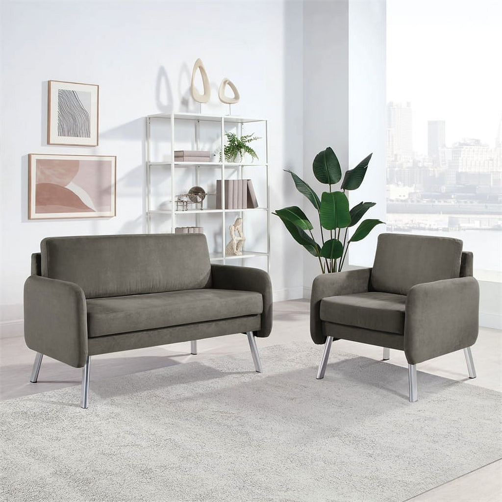 Charcoal Fabric Lounge Loveseat with Chrome Legs Y436913