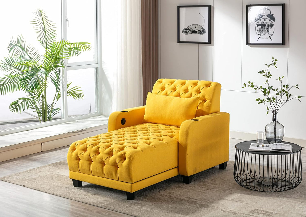 Yellow Button Tufted Single Sofa Bed with Pillow X5750