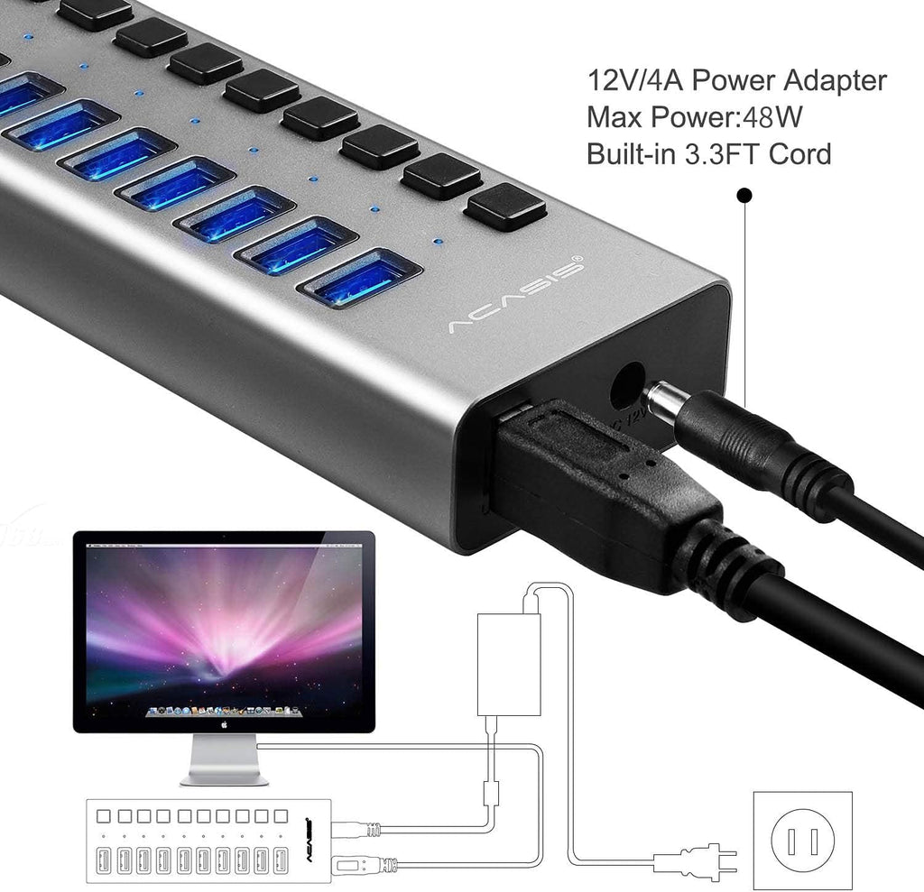 16 Ports USB 3.0 Data Hub with On/Off Switches and Power Adapter U860829