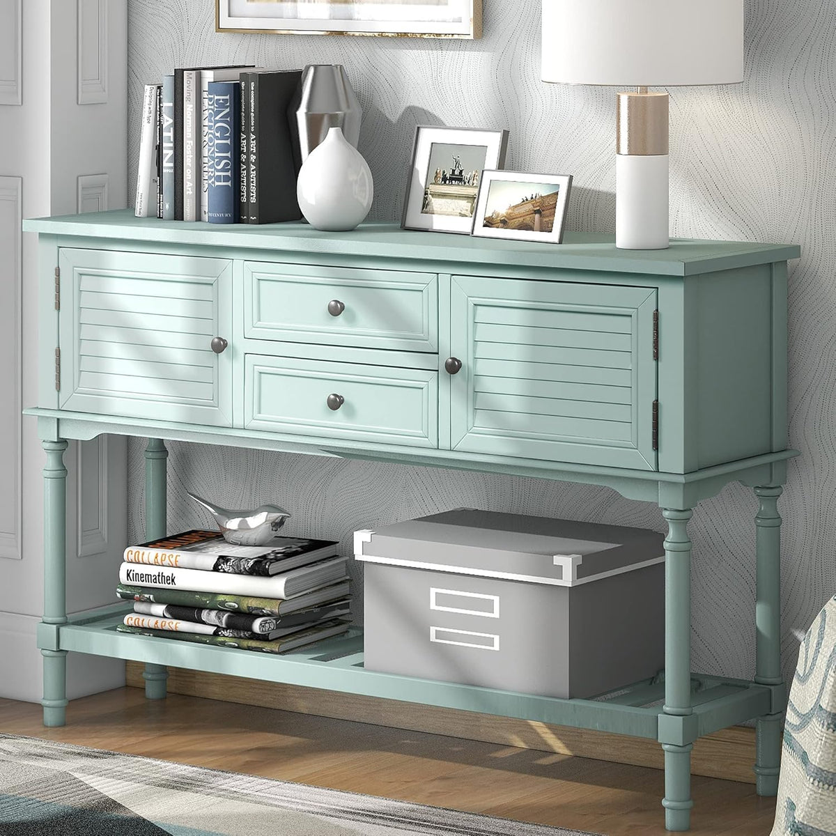 Light Green 6 Drawers Sideboard Cabinet with Bottom Shelf I61676