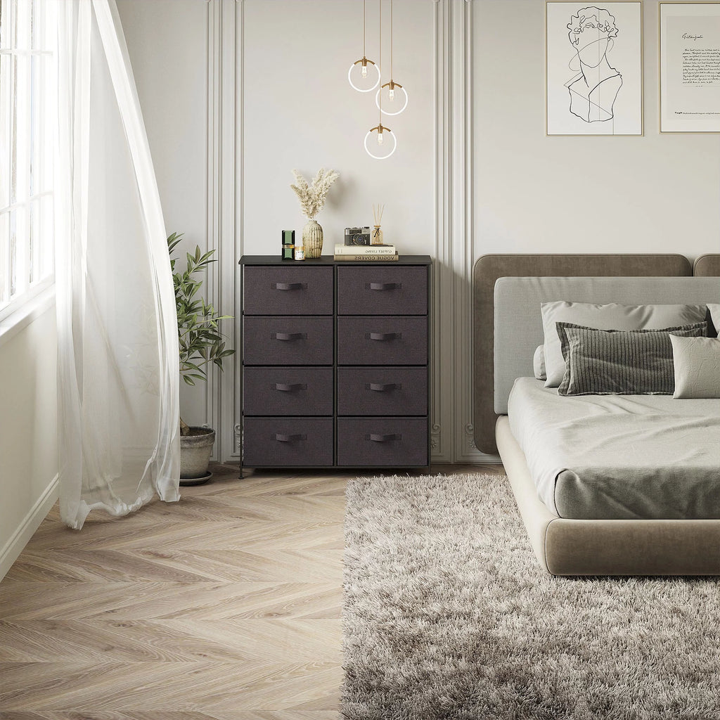 8 Drawer Fabric Dresser with Wooden Top Shelf U852