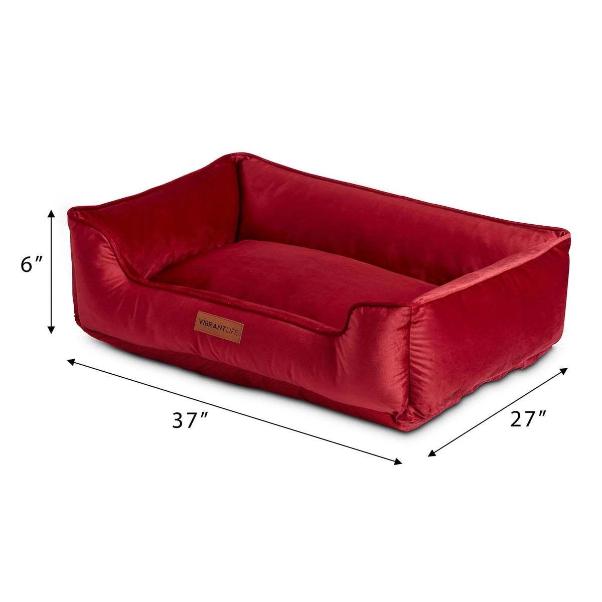 Faux Velvet Box Dog Bed Large Red 27" x 37" U704