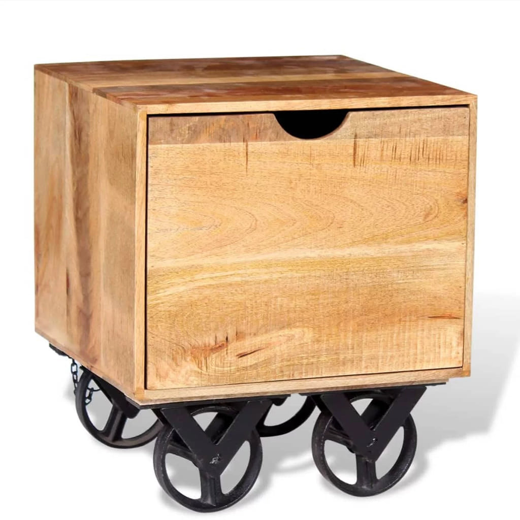 Side Table with Drawer and Wheels Mango Wood Z676675