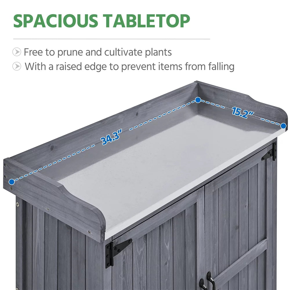 Wooden Garden Potting Bench Table with Cabinet V726