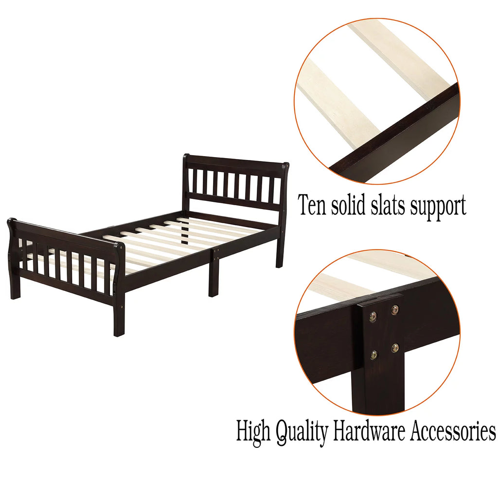 Wood Twin Size Platform Bed Frame with Headboard and Footboard E99119