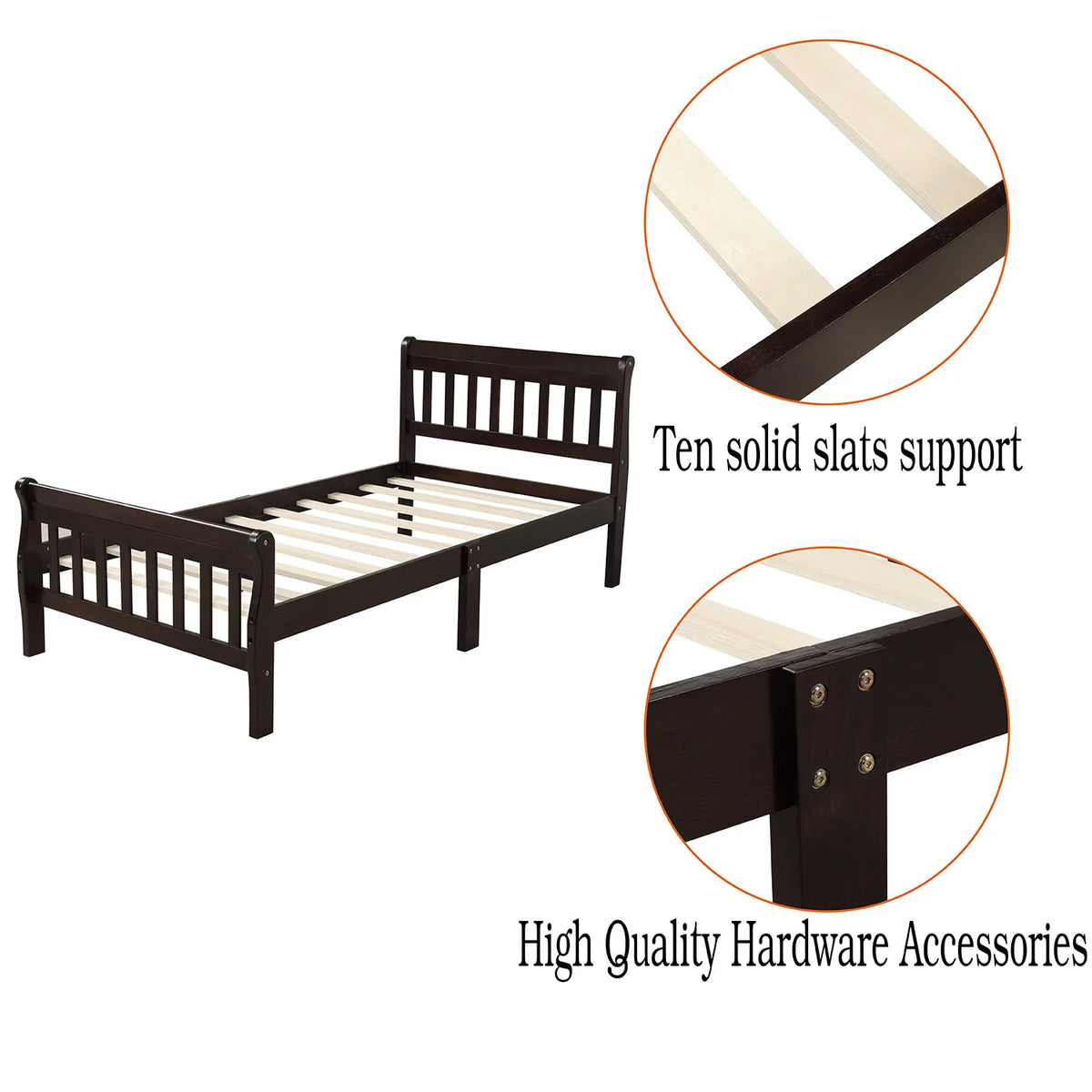 Wood Twin Size Platform Bed Frame with Headboard and Footboard E99119