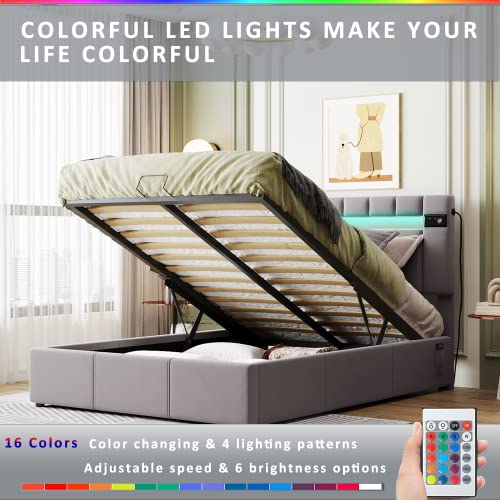 Queen Velvet Upholstered Storage Bed with LED Light B142728