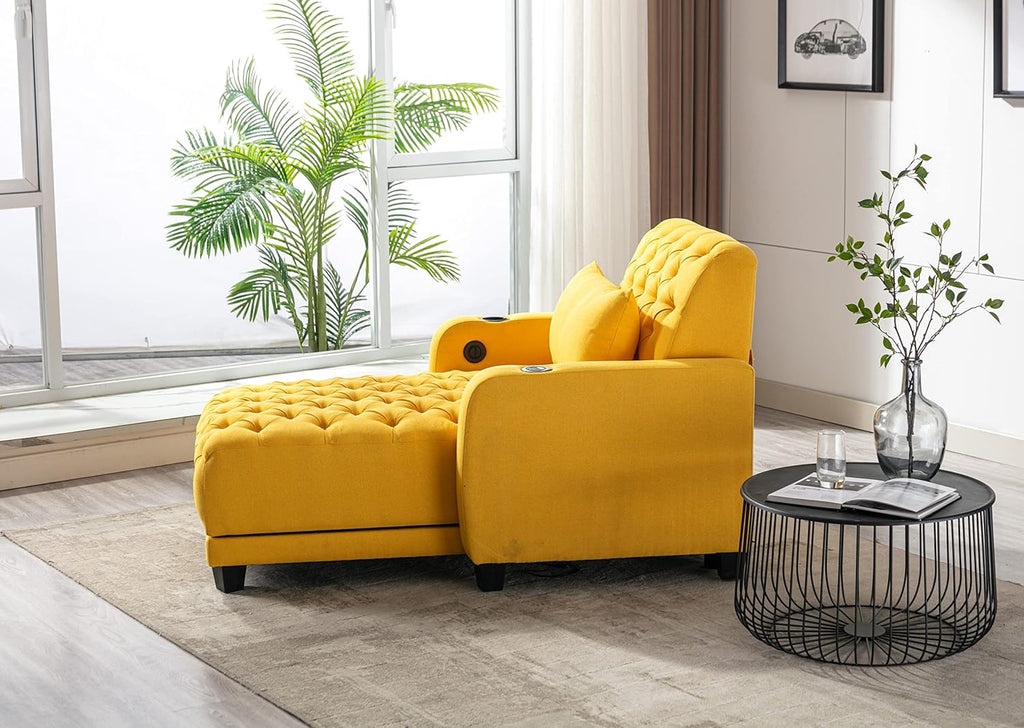 Yellow Button Tufted Single Sofa Bed with Pillow X5750
