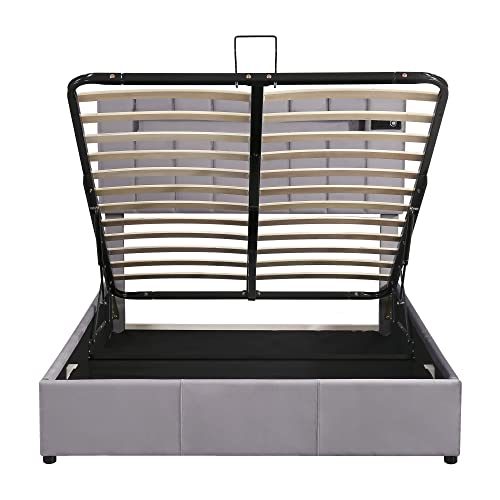 Queen Velvet Upholstered Storage Bed with LED Light B142728