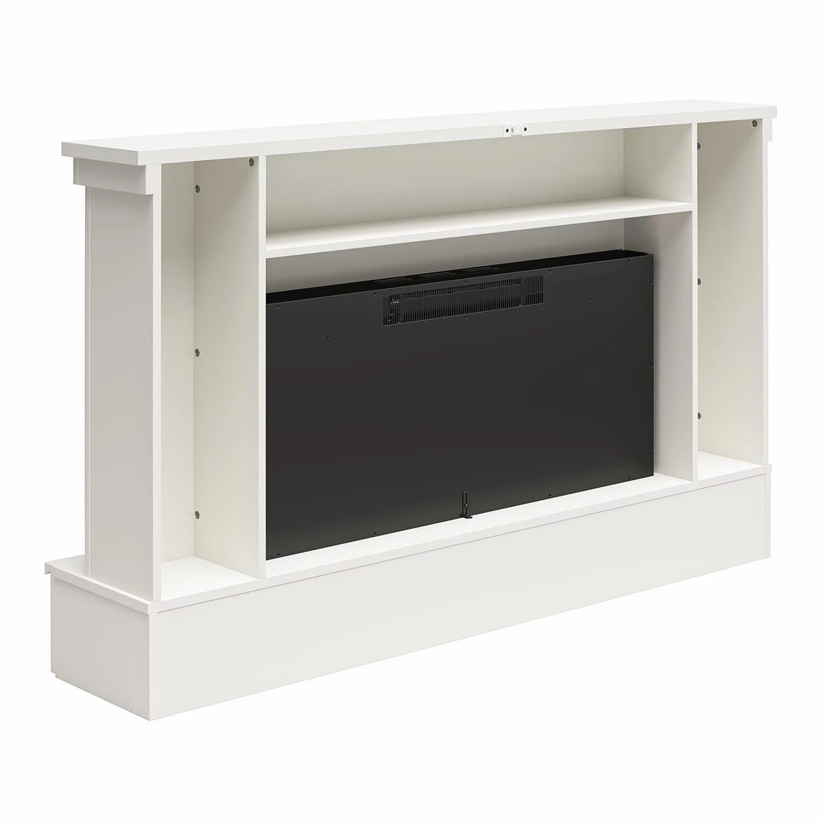 White Wide Shiplap Mantel with Linear Electric Fireplace and Storage Drawers A156743