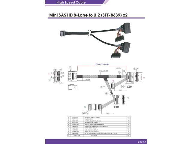 Mini SAS HD 8x to U.2 x 2 Cable B959