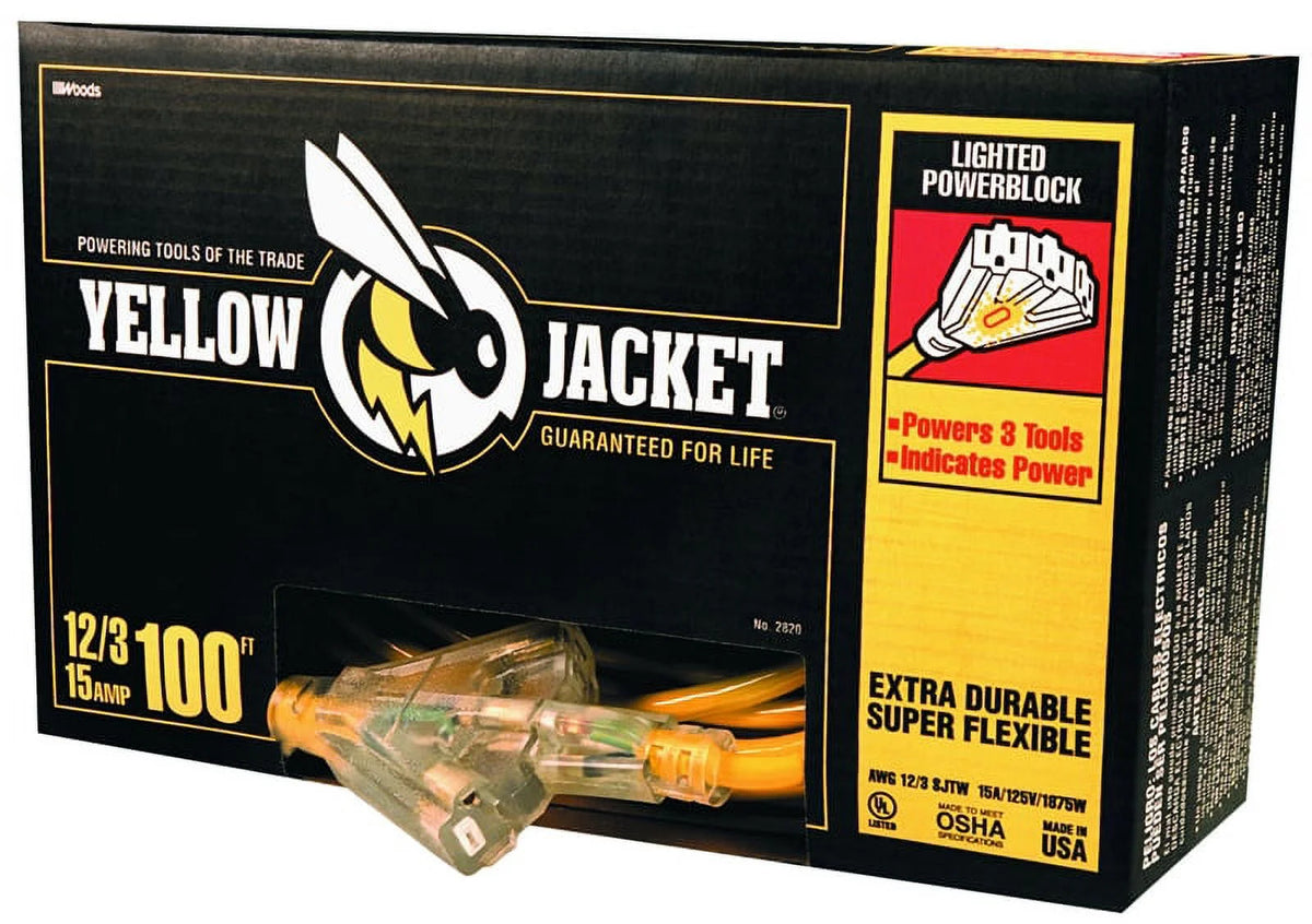 12/3 Heavy-Duty Extension Cord with Lighted Power Block A51300