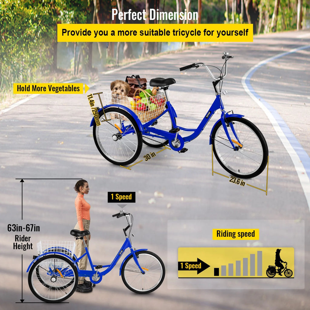 24" Single Speed Three Wheel Bike with Basket Blue J926392