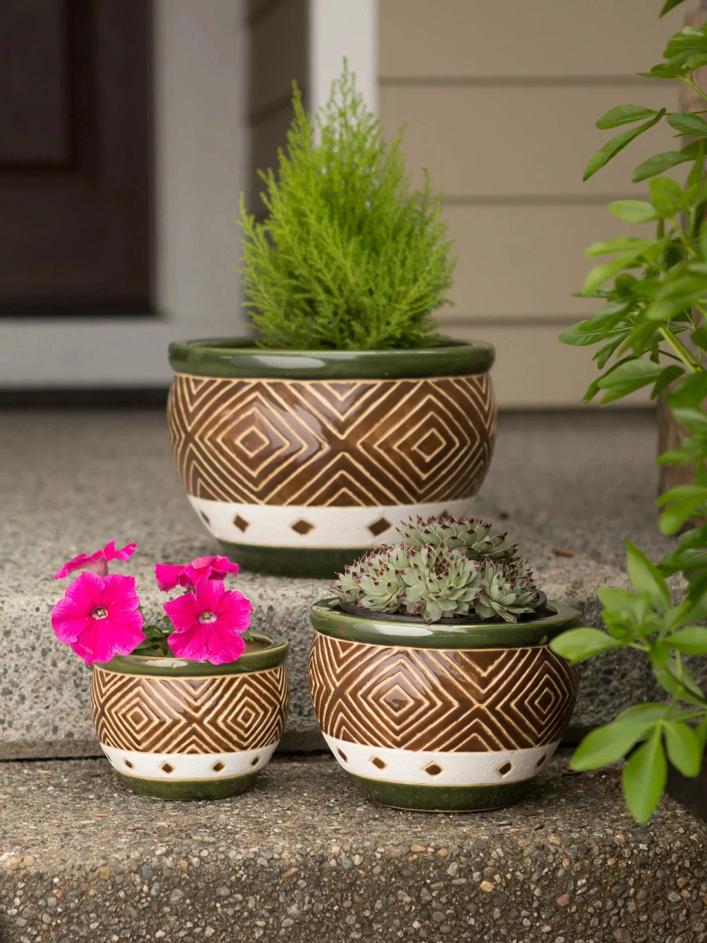 Ceramic Diamond Pattern Planter Set Q7346