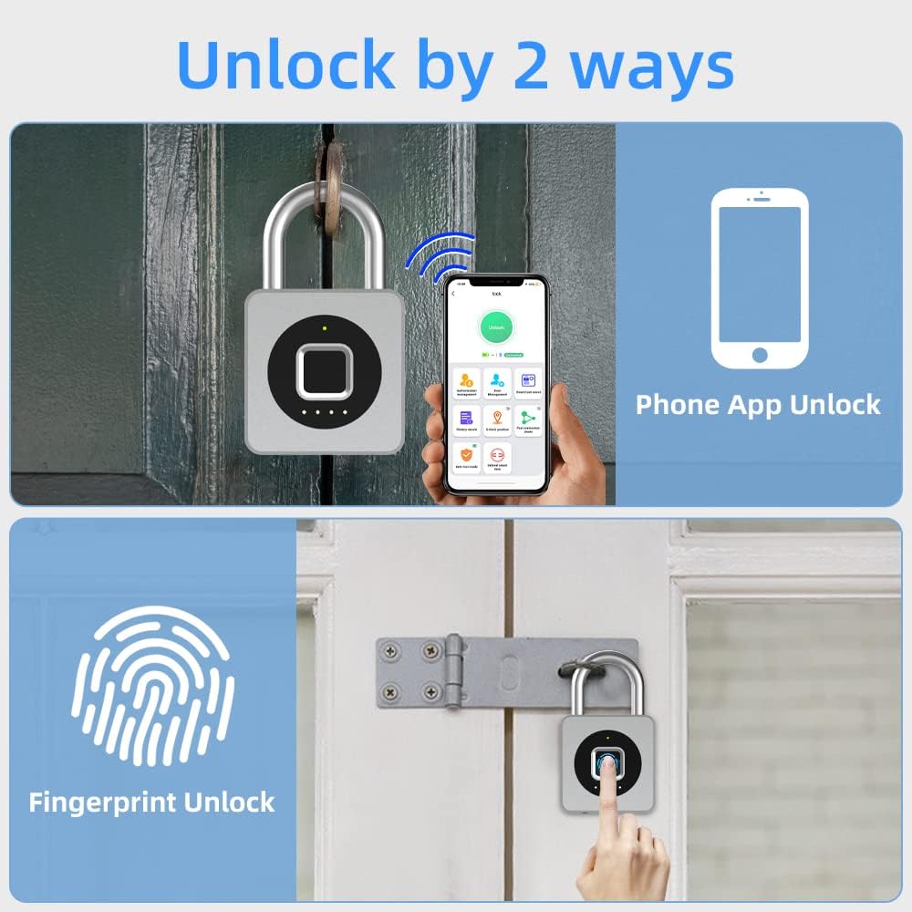 Fingerprint Padlock, Keyless, Waterproof, Pack of 2 F7676