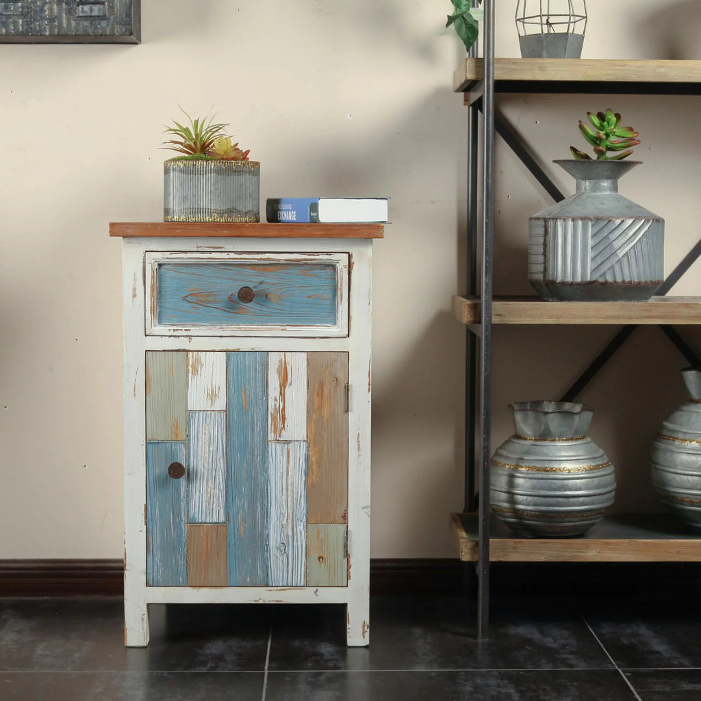 Rustic Multi-Color Wood 1-Drawer 1-Door End Table A39227