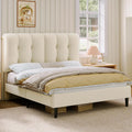 Queen Velvet Upholstered Platform Bed with Adjustable Headboard L91612