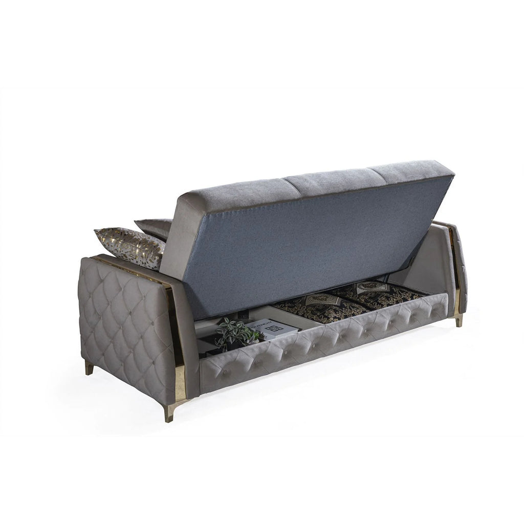 Taupe Sofa with Wood and Under-seat Storage W448