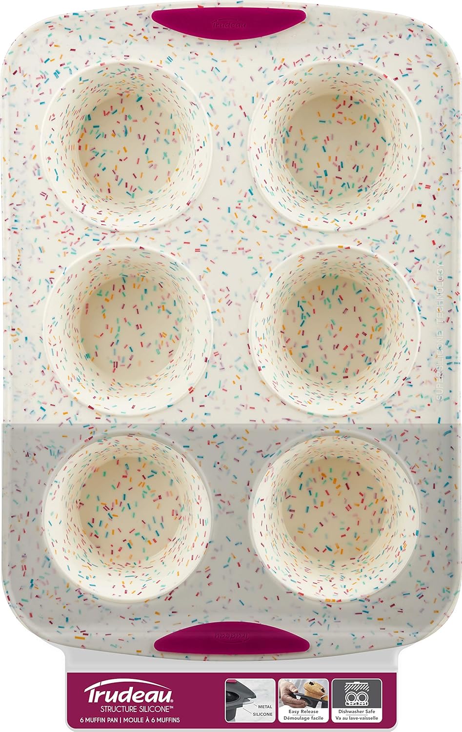 White Confetti 6 Cup Jumbo Muffin Pan Silicone Bakeware X4270