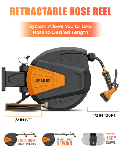 Garden Hose Reel, 1/2 in x 100 ft Wall Mounted, Grey L579