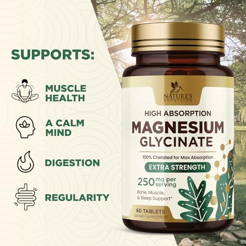 Magnesium Glycinate Supplement, 250 mg, 100% Chelated Magnesium Tablets A54015