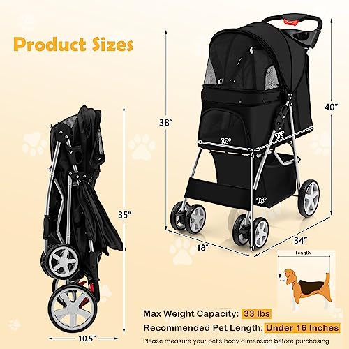 Navy Folding Pet Stroller with 4 Lockable Wheels and Removable Liner H268