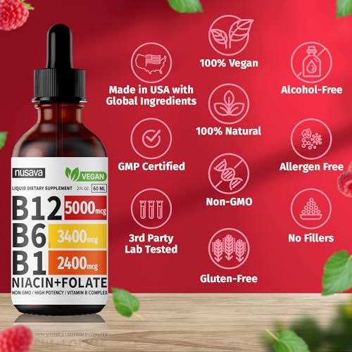 (2 Pack) Vitamin B12 Liquid Drops, 5000 mcg with Vitamin B6, 80 Servings Y80438