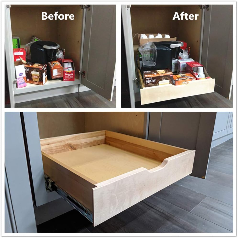 Soft Close Wooden Under Cabinet Pull Out Drawer Organizer (26 Inch) M140