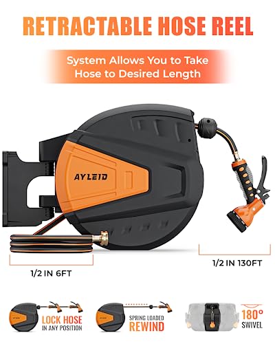 Garden Hose Reel, 1/2 in x 100 ft Wall Mounted, Grey L579