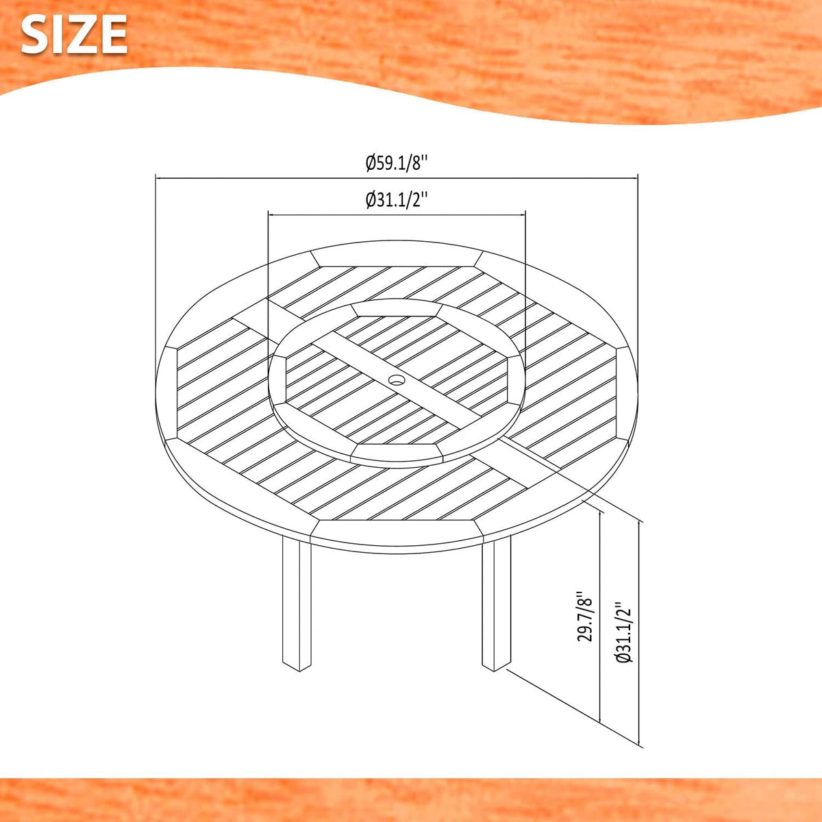 7-Piece Round Dining Set, Eucalyptus Wood, Brown M2819