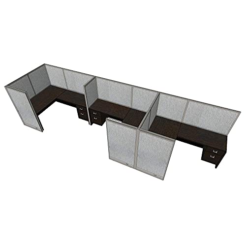 3 Person Workstation Cubicle (6'D x 18'W x 4'H) with Desk, Mahogany B92754