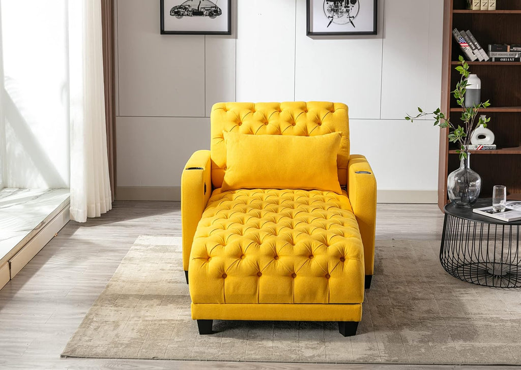 Yellow Button Tufted Single Sofa Bed with Pillow X5750