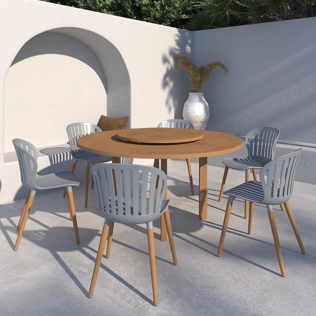 7-Piece Round Dining Set, Eucalyptus Wood, Brown M2819
