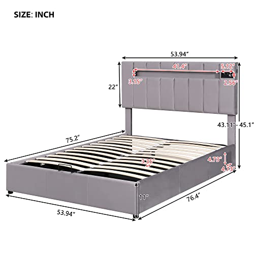 Queen Velvet Upholstered Storage Bed with LED Light B142728