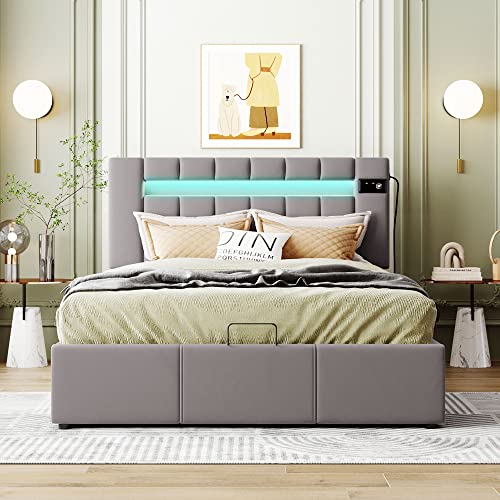 Queen Velvet Upholstered Storage Bed with LED Light B142728