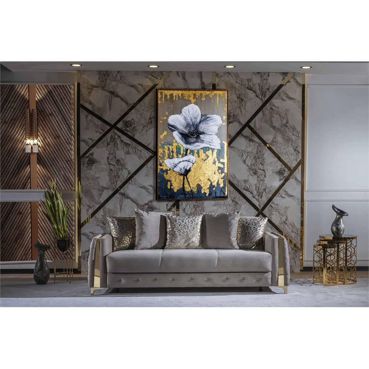 Taupe Sofa with Wood and Under-seat Storage W448