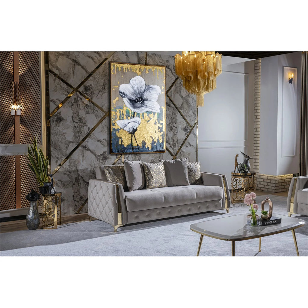 Taupe Sofa with Wood and Under-seat Storage W448