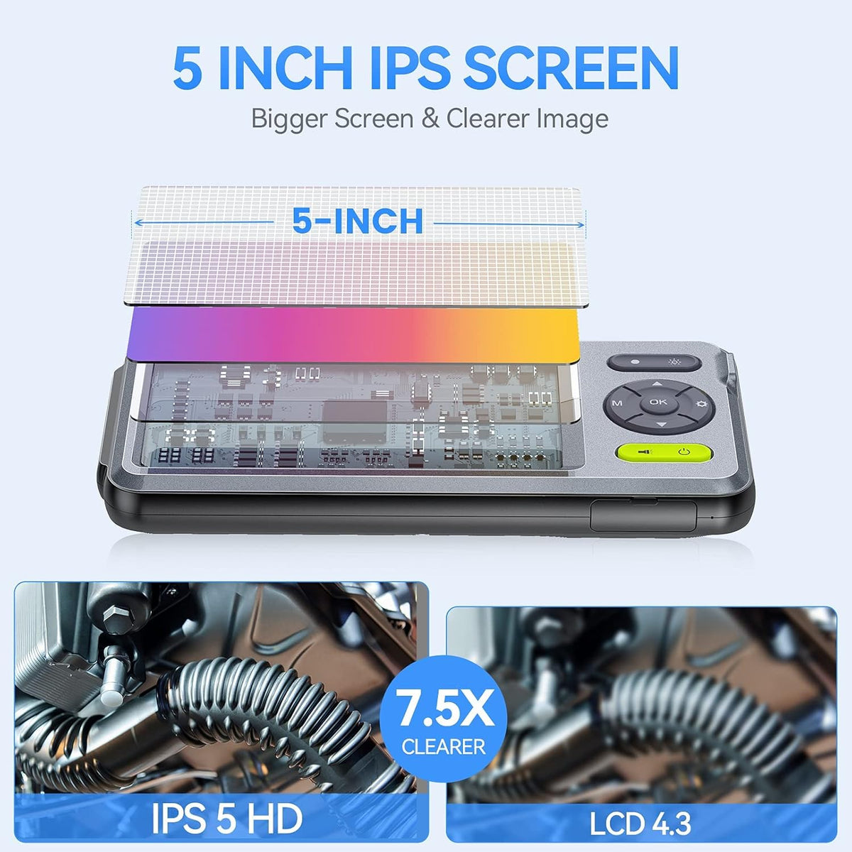 Triple Lens Endoscope Borescope Inspection Camera with 5'' Screen 16.5ft H998444