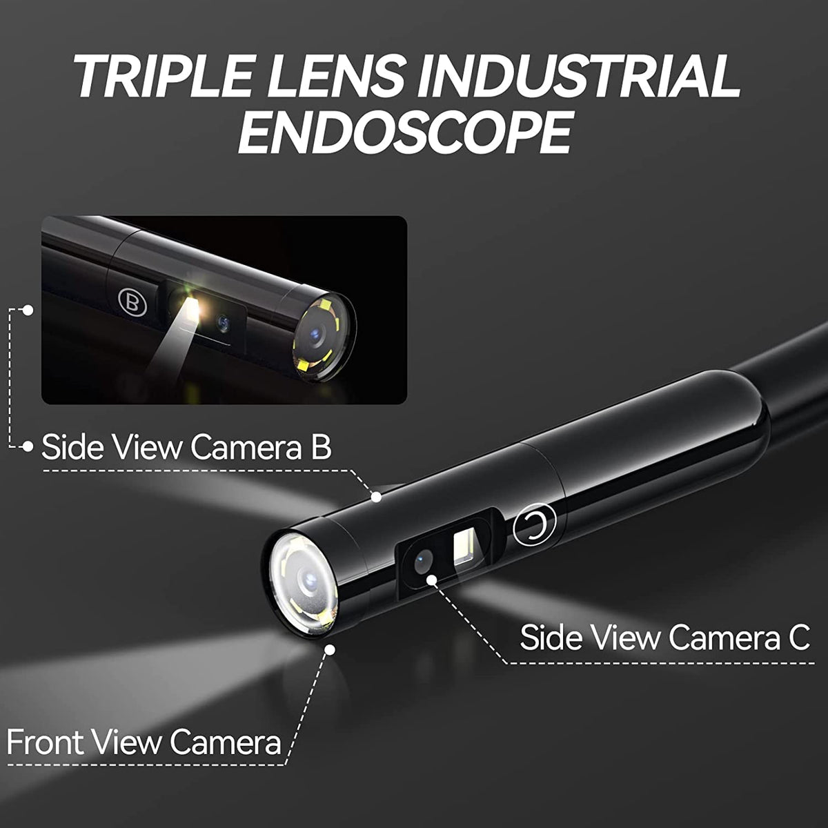 Triple Lens Endoscope Borescope Inspection Camera with 5'' Screen 16.5ft H998444
