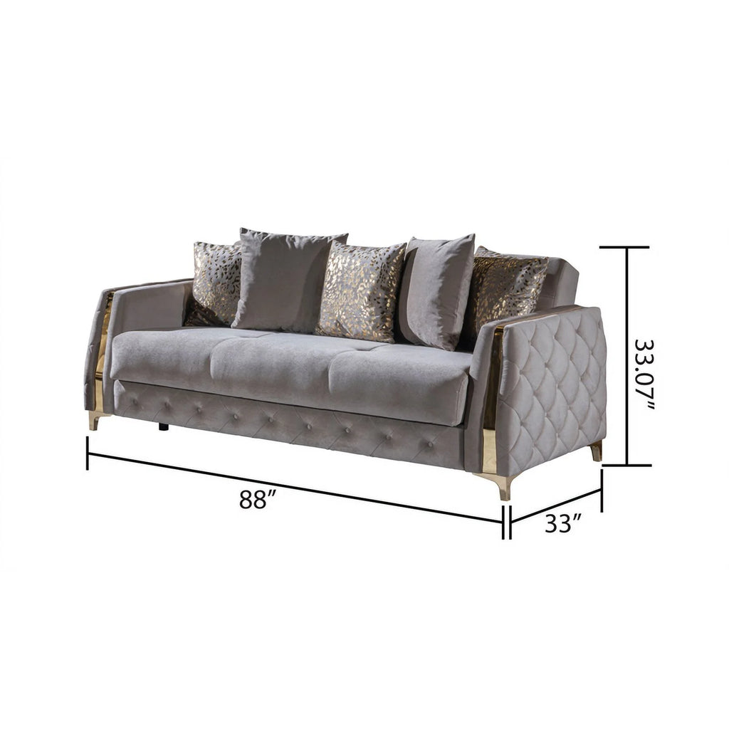 Taupe Sofa with Wood and Under-seat Storage W448