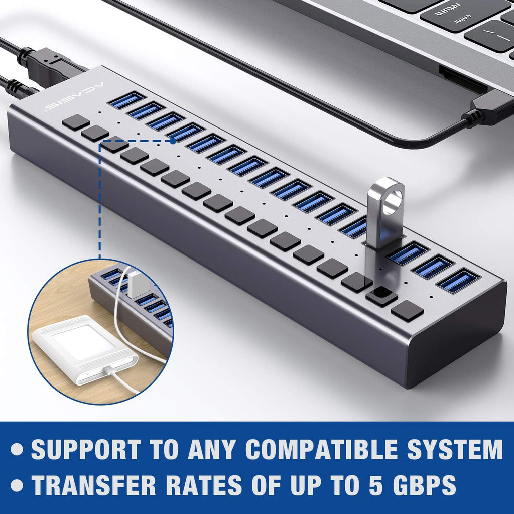 16 Ports USB 3.0 Data Hub with On/Off Switches and Power Adapter U860829