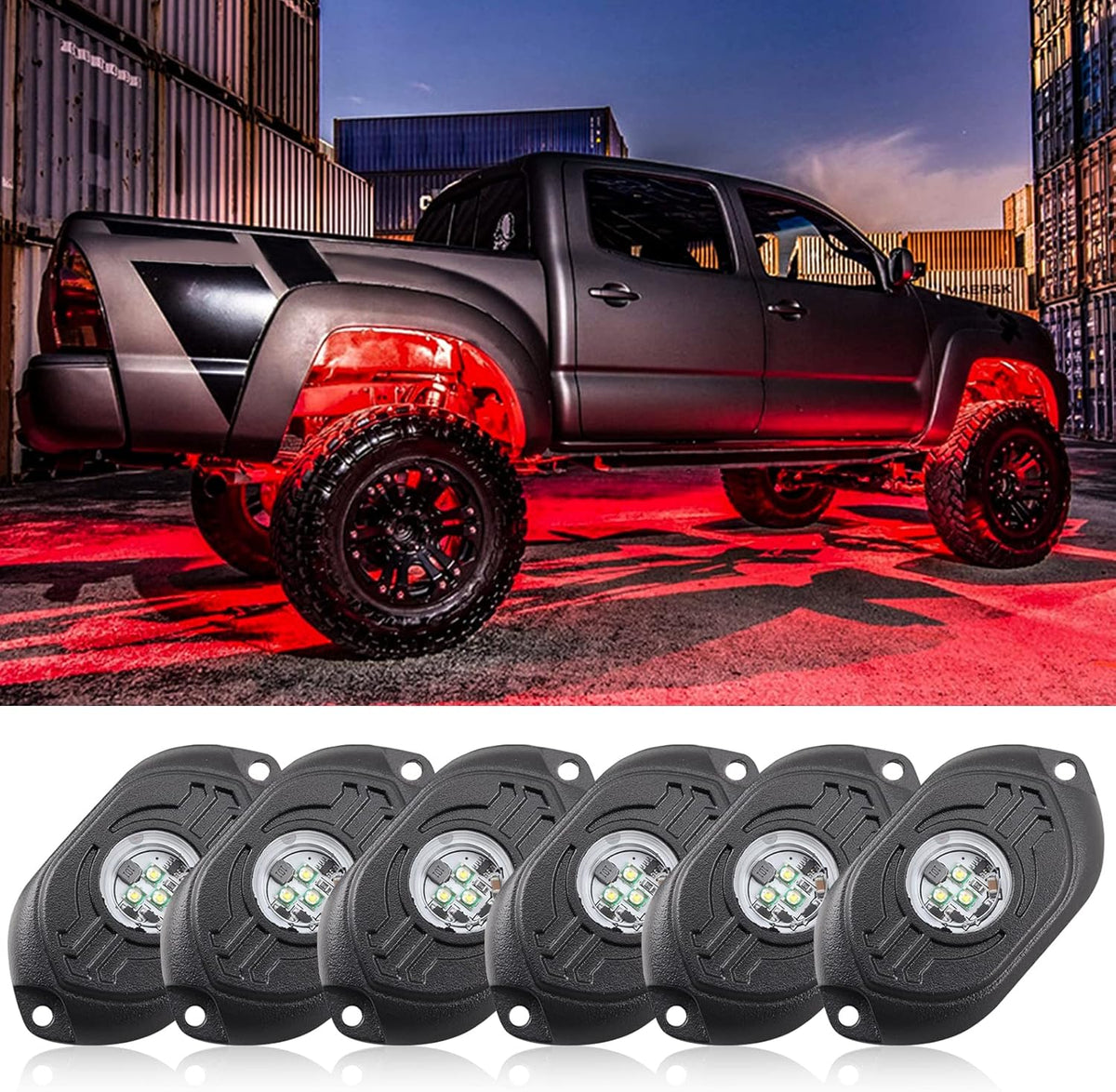 RGB LED Rock Lights 4 Pods Multicolor Waterproof Underglow Kit D96380