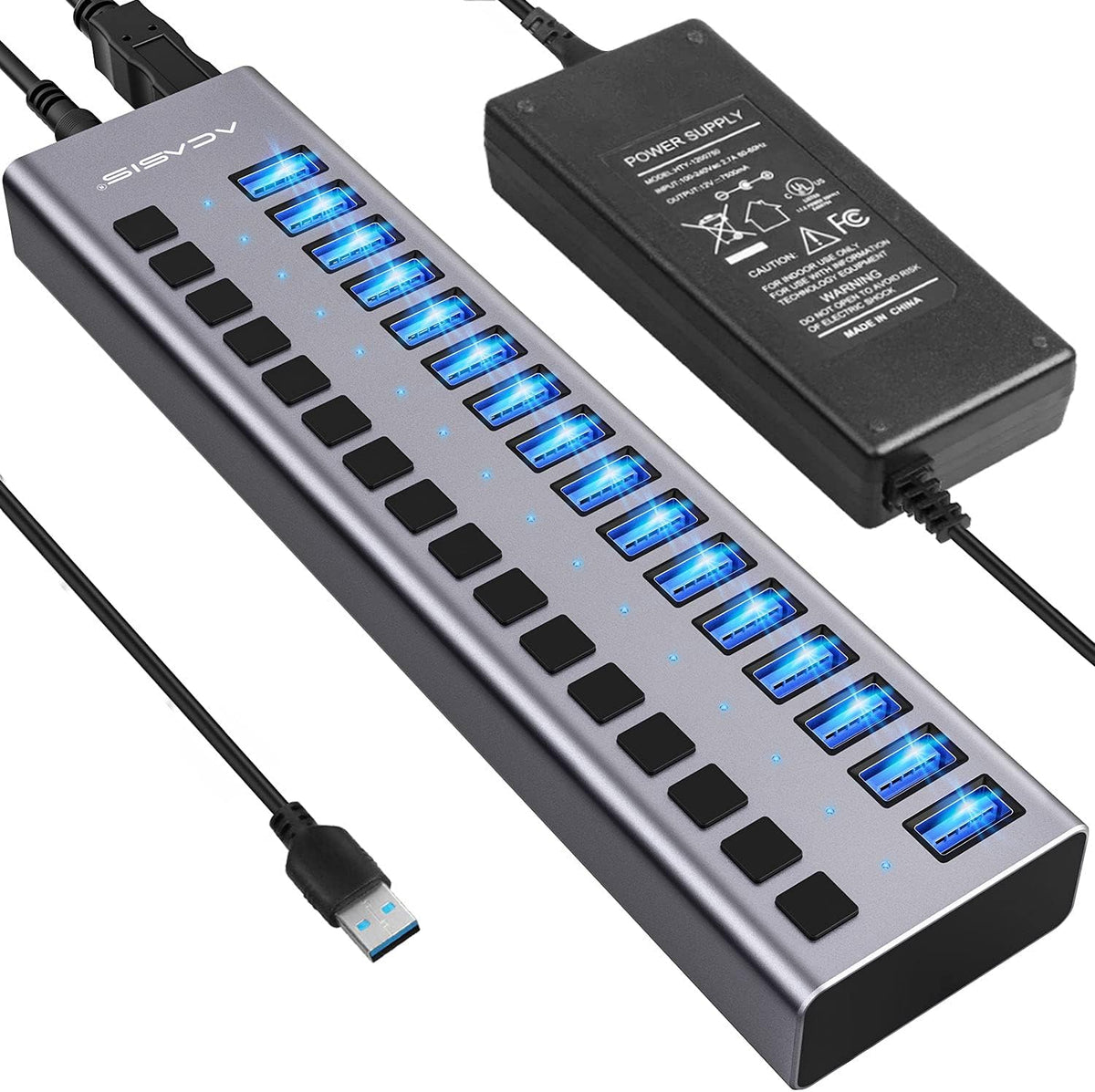 16 Ports USB 3.0 Data Hub with On/Off Switches and Power Adapter U860829