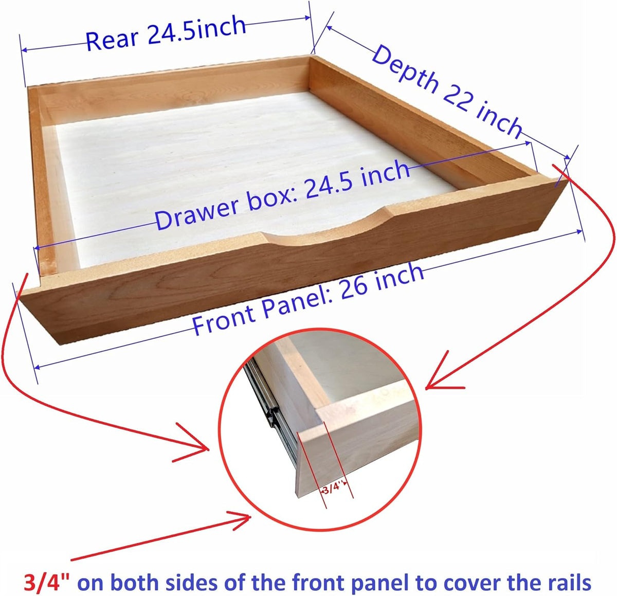 Soft Close Wooden Under Cabinet Pull Out Drawer Organizer (26 Inch) M140